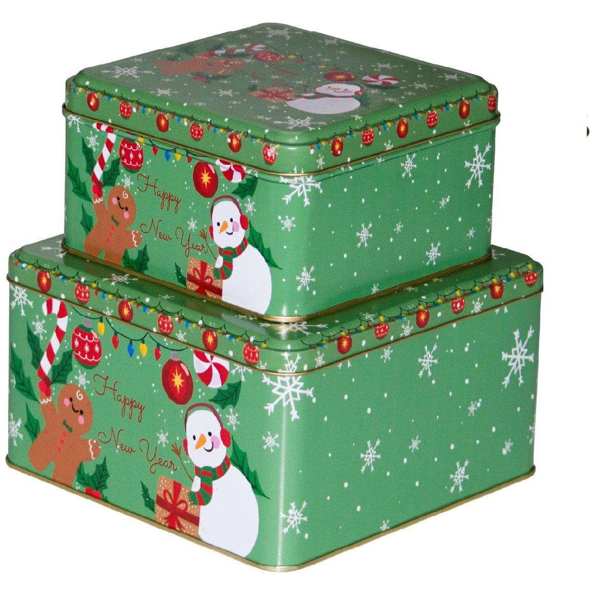 Kare Metal Saklama Kutusu Seti 198x198mm - 158x158 (2'li Set) Kardan Adam — Tepsiler — Tinbox