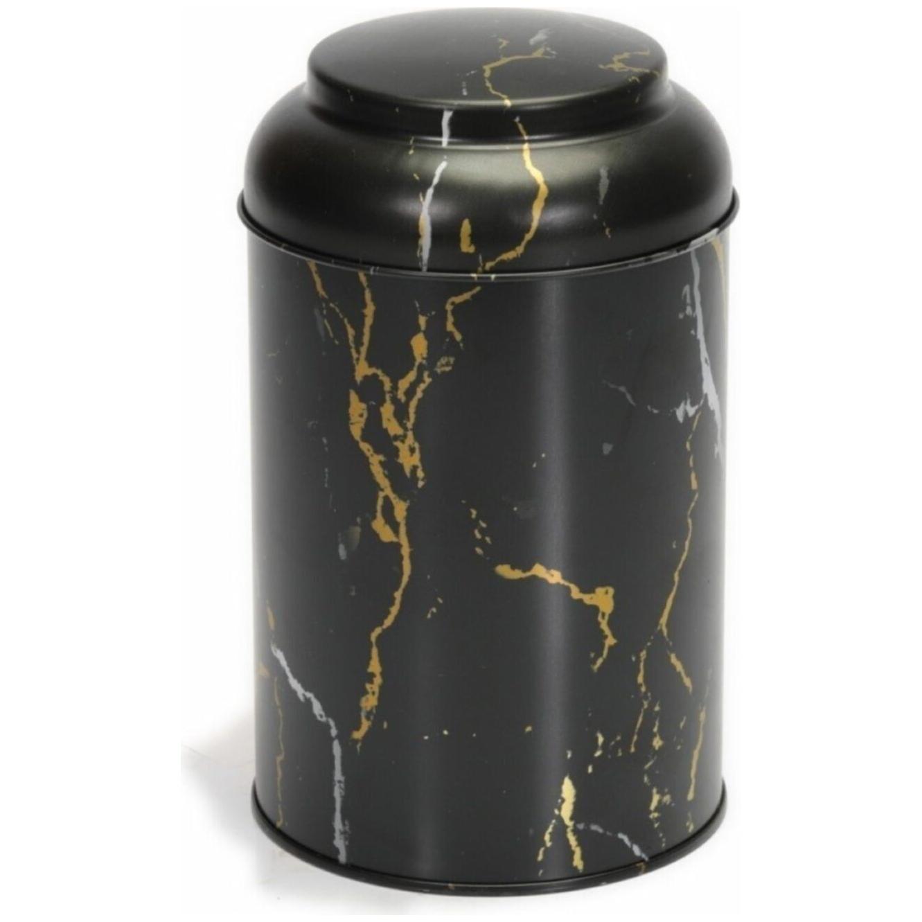Ø105x150 mm Yuvarlak Metal Teneke Kutu 1.1L Kubbeli Kapak Mermer Siyah — Yuvarlak Kutular — görsel 2 / 4 — Tinbox