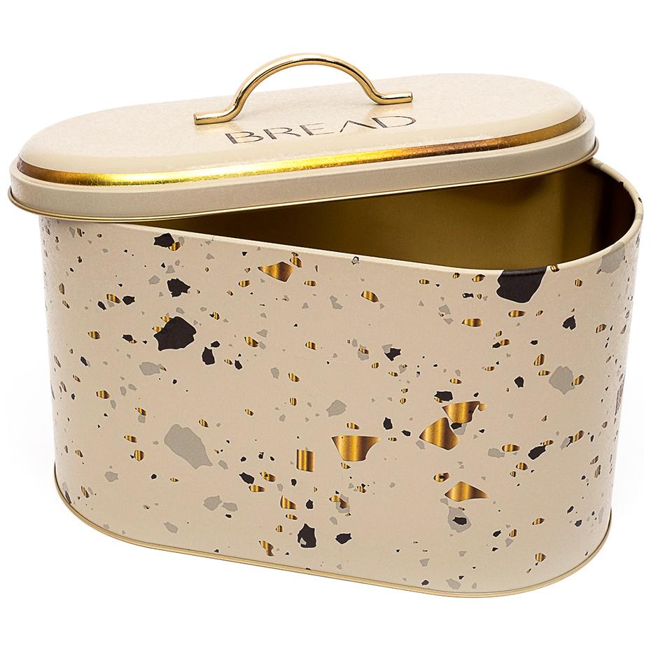 178 x 338 x 200 mm Metal Ekmek Kutusu Metal Saplı 9.8L Terrazzo Krem — Ekmeklik — Tinbox