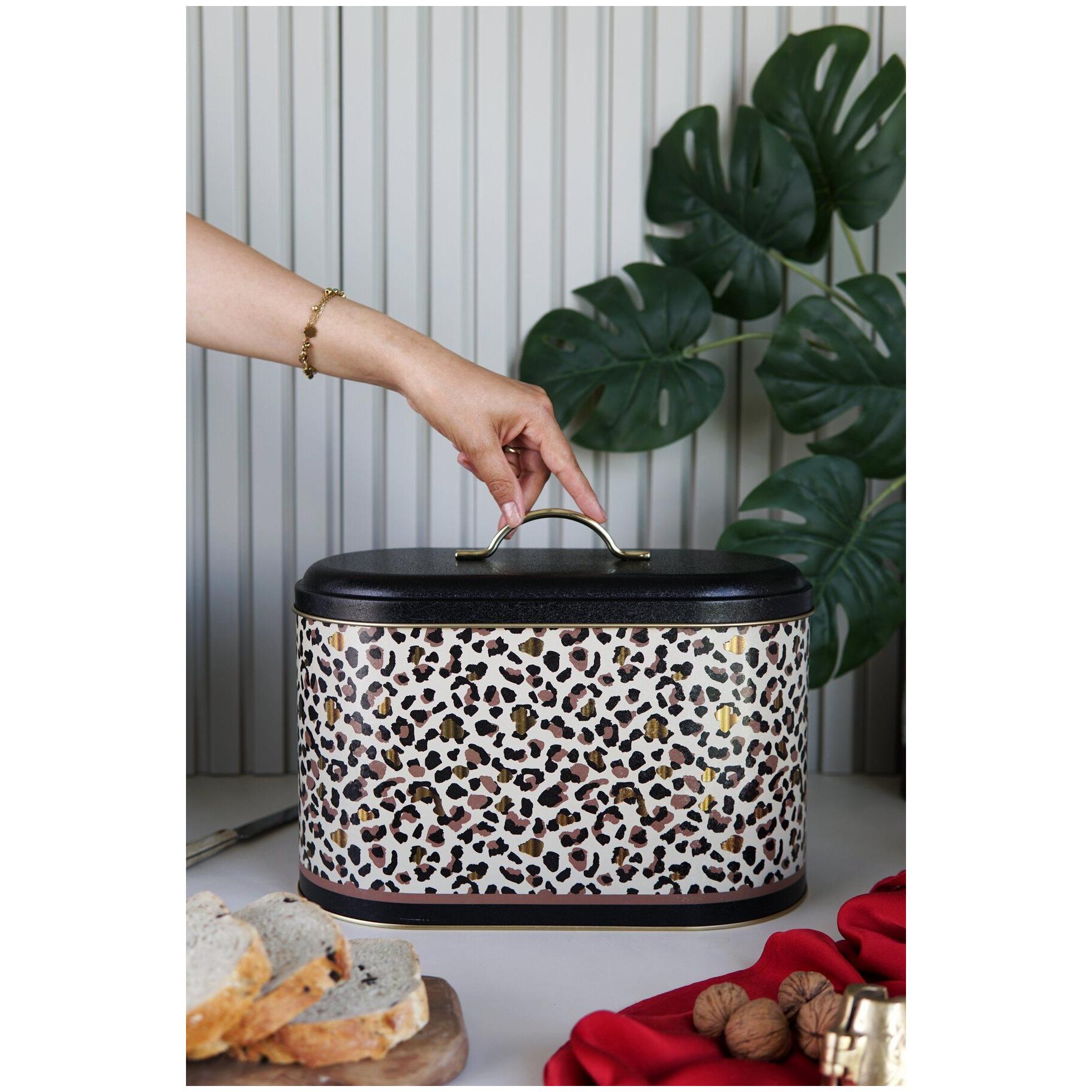 178 x 338 x 200 mm Metal Ekmek Kutusu, Metal Sap, 9.8L, Altın Leopar Desenli — Ekmeklik — görsel 4 / 4 — Tinbox