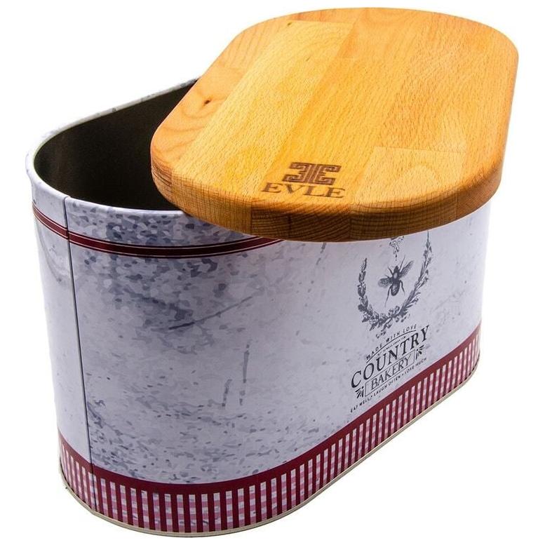 178 x 338 x 200 mm Metal Ekmek Kutusu 9.8L Ahşap Kapaklı Vintage Bee & Laurel Elegance — Ekmeklik — görsel 3 / 4 — Tinbox