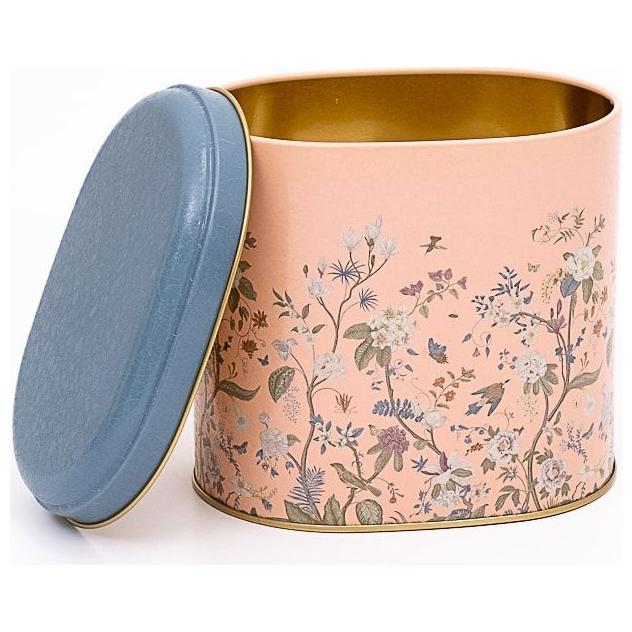 Oval Metal Kutu – 140 x 120 x 130 mm (1,4 L) Çiçek Desenli Pastel Pembe — Yuvarlak Kutular — görsel 2 / 3 — Tinbox