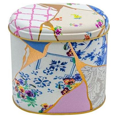 Oval Metal Tin – 140 x 120 x 130 mm (1.4L) Kintsugi Gold vein Flower — Round Boxes — view 2 of 3 — Tinbox