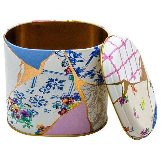 Oval Metal Tin – 140 x 120 x 130 mm (1.4L) Kintsugi Gold vein Flower — Round Boxes — view 3 of 3 — Tinbox