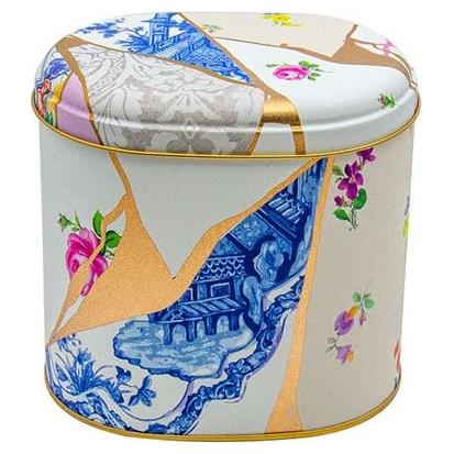 Oval Metal Tin – 140 x 120 x 130 mm (1.4L) Kintsugi Gold vein Flower — Round Boxes — view 2 of 3 — Tinbox