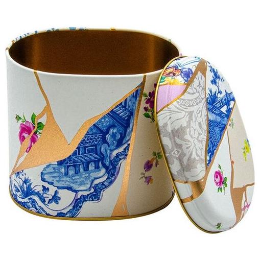 Oval Metal Tin – 140 x 120 x 130 mm (1.4L) Kintsugi Gold vein Flower — Round Boxes — view 3 of 3 — Tinbox