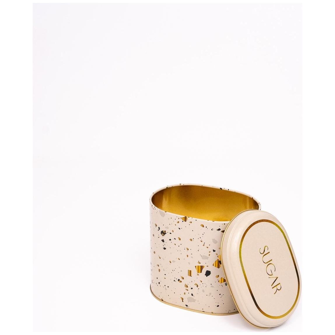 Oval Metal Kutu – 140 x 120 x 130 mm (1,4 L) Terrazzo Krem — Yuvarlak Kutular — görsel 2 / 3 — Tinbox