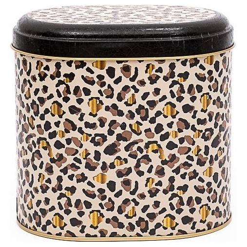 Oval Metal Tin – 140 x 120 x 130 mm (1.4L) Gold Leopard Print Pattern — Round Boxes — view 2 of 4 — Tinbox