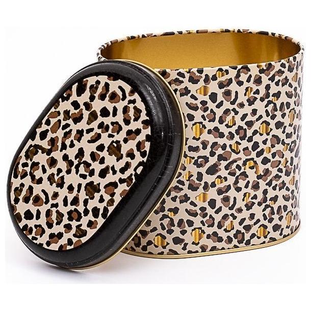 Oval Metal Tin – 140 x 120 x 130 mm (1.4L) Gold Leopard Print Pattern — Round Boxes — view 3 of 4 — Tinbox