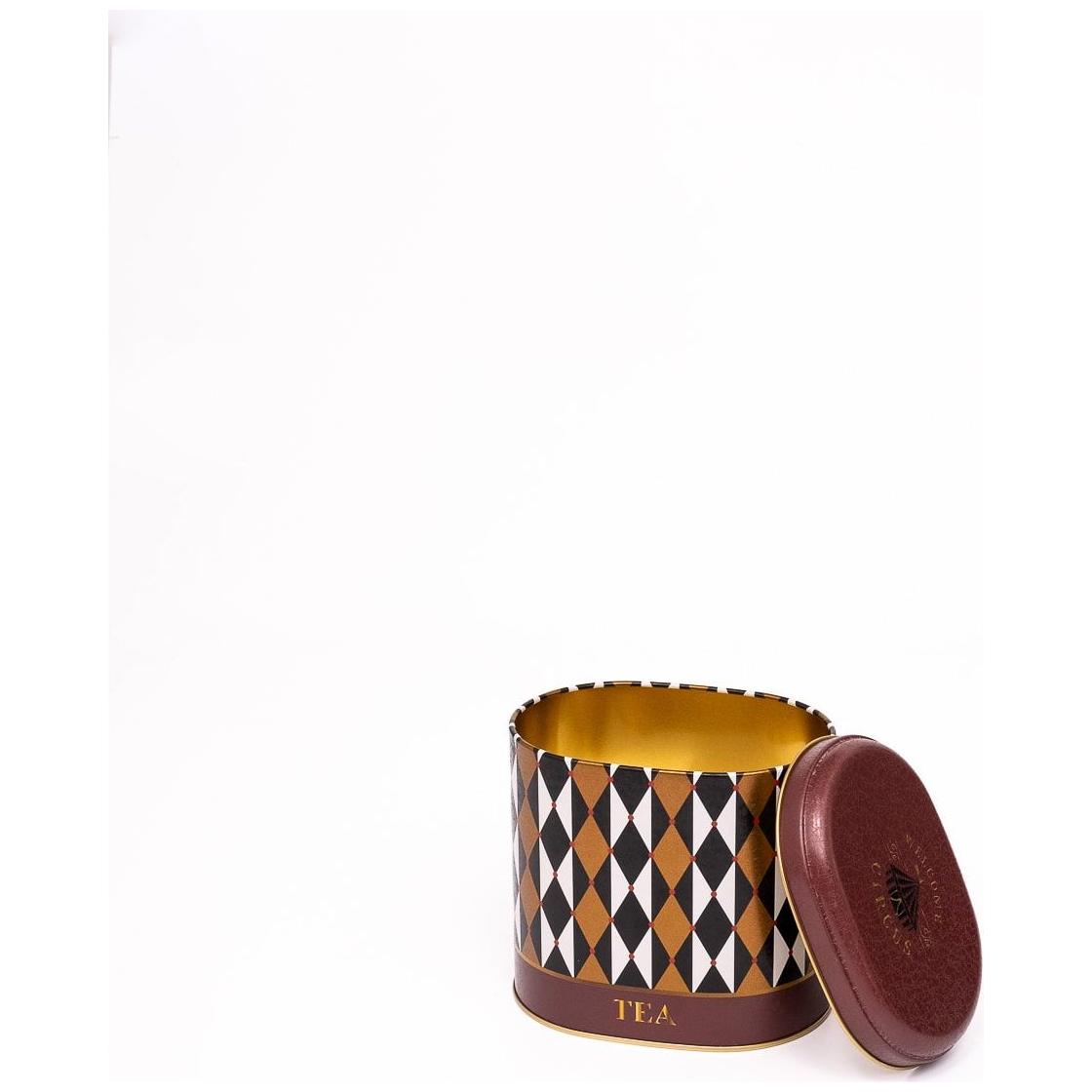 Oval Metal Kutu – 140 x 120 x 130 mm (1,4L) Vintage Sirk Zarafeti — Yuvarlak Kutular — görsel 2 / 3 — Tinbox