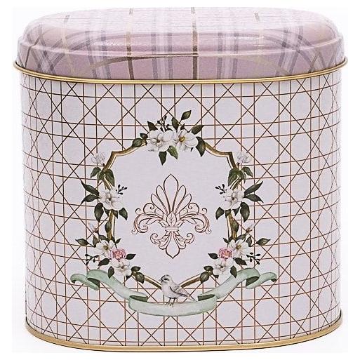 Oval Metal Kutu – 140 x 120 x 130 mm (1,4 L) Pembe Ekose — Yuvarlak Kutular — Tinbox