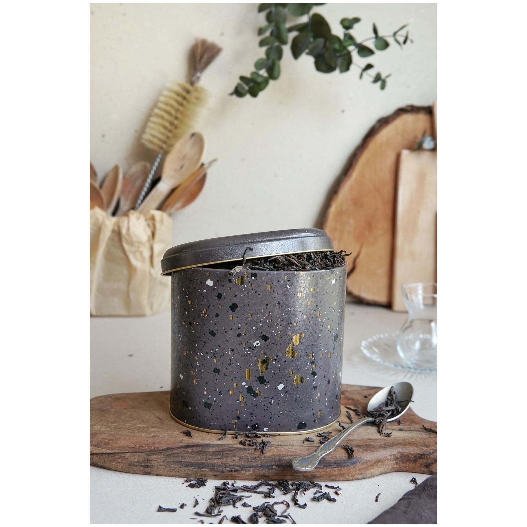 Oval Metal Tin – 140 x 120 x 130 mm (1.4L) Terrazzo Brown — Round Boxes — view 3 of 3 — Tinbox