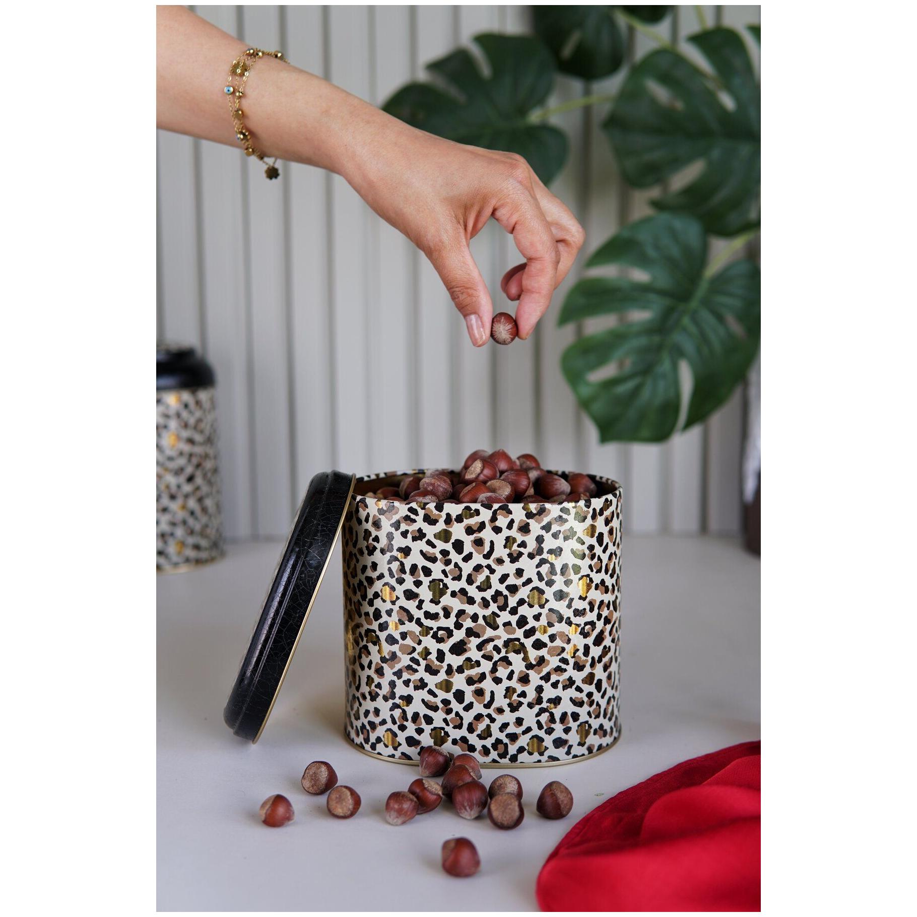 Oval Metal Tin – 140 x 120 x 130 mm (1.4L) Gold Leopard Print Pattern — Round Boxes — view 4 of 4 — Tinbox