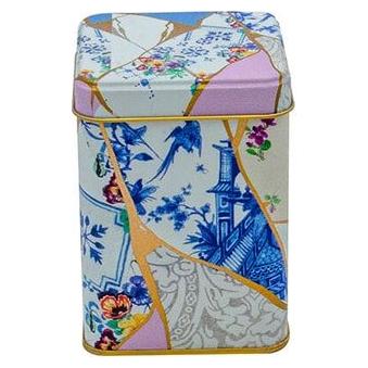 75x75x102 mm Kare Metal Kutu 0.5L Sürgülü Kapaklı Kintsugi Altın Damarlı Gül Desenli — Kare Kutular — görsel 2 / 3 — Tinbox