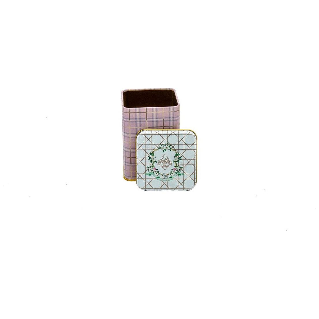 75x75x102 mm Square Metal Box 0.5L slip Lid Rosy Plaid — Square Boxes — view 3 of 3 — Tinbox