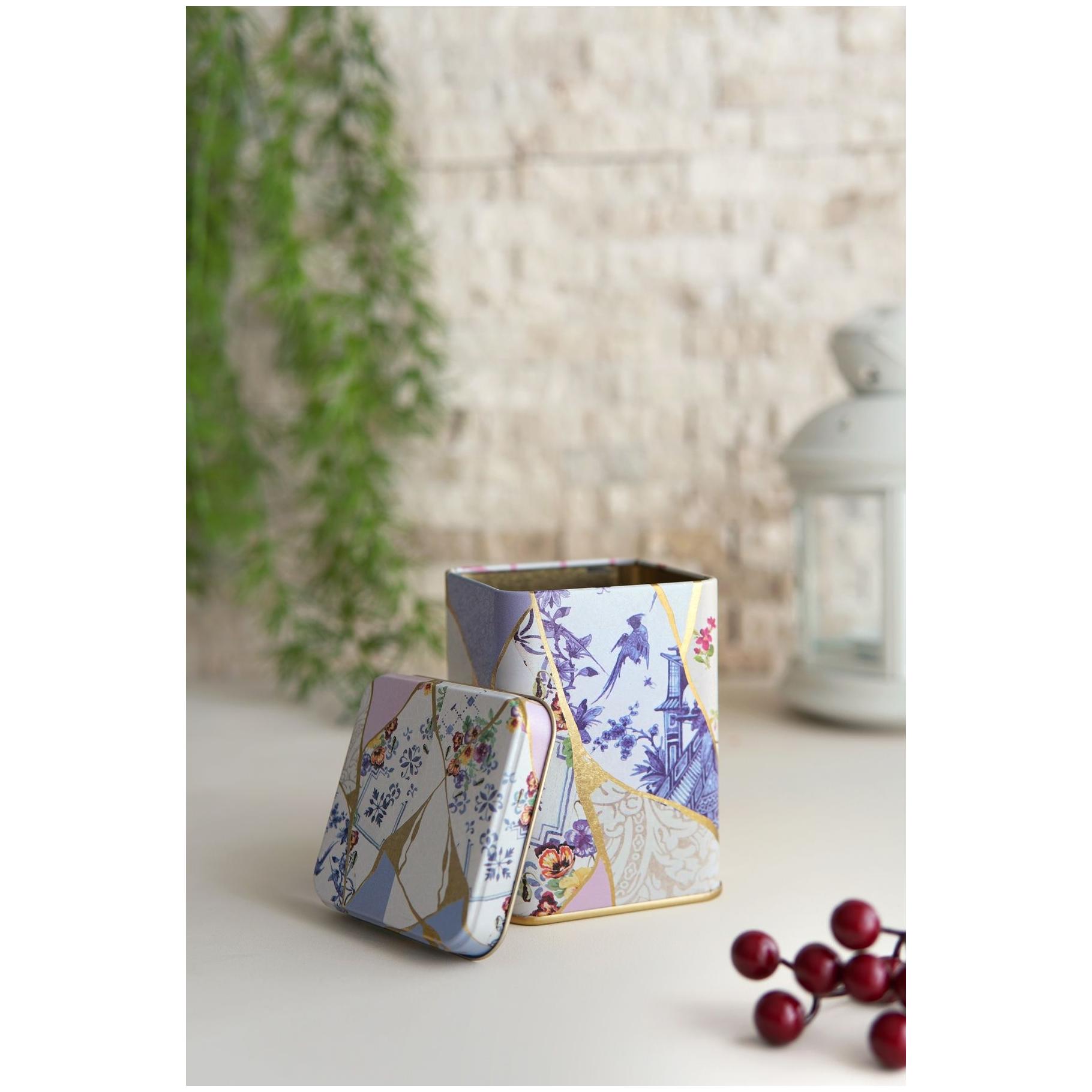 75x75x102 mm Square Metal Box 0.5L slip Lid Kintsugi Gold vein Flower — Square Boxes — view 2 of 2 — Tinbox