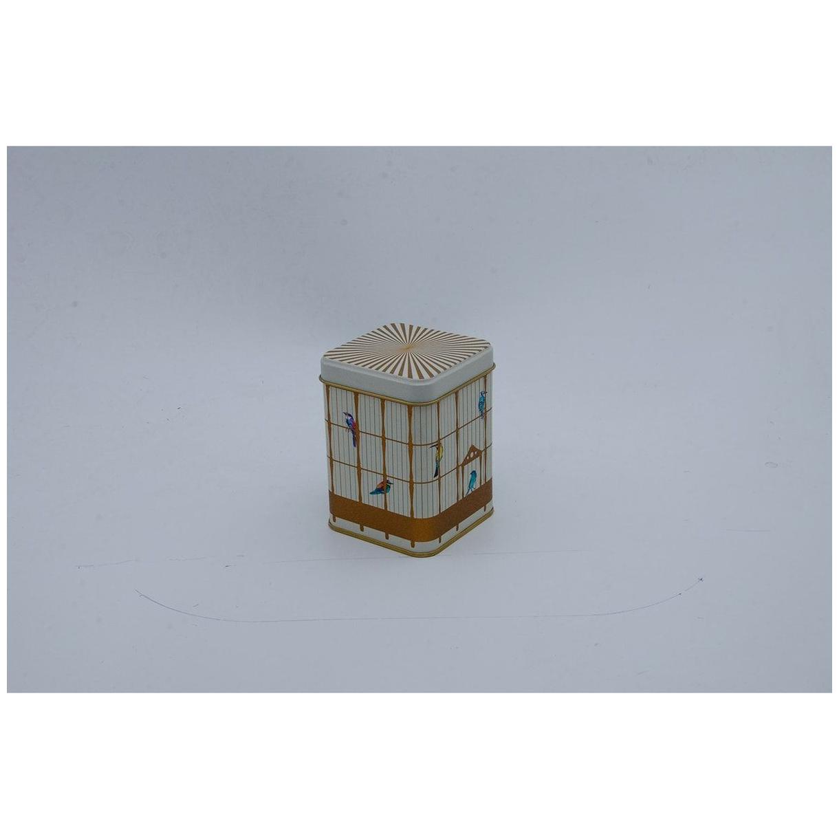75x75x102 mm Kare Metal Kutu 0.5L Sürgülü Kapaklı Renkli Kuşlu Vintage Kuş Kafesi İllüstrasyonu — Kare Kutular — görsel 3 …