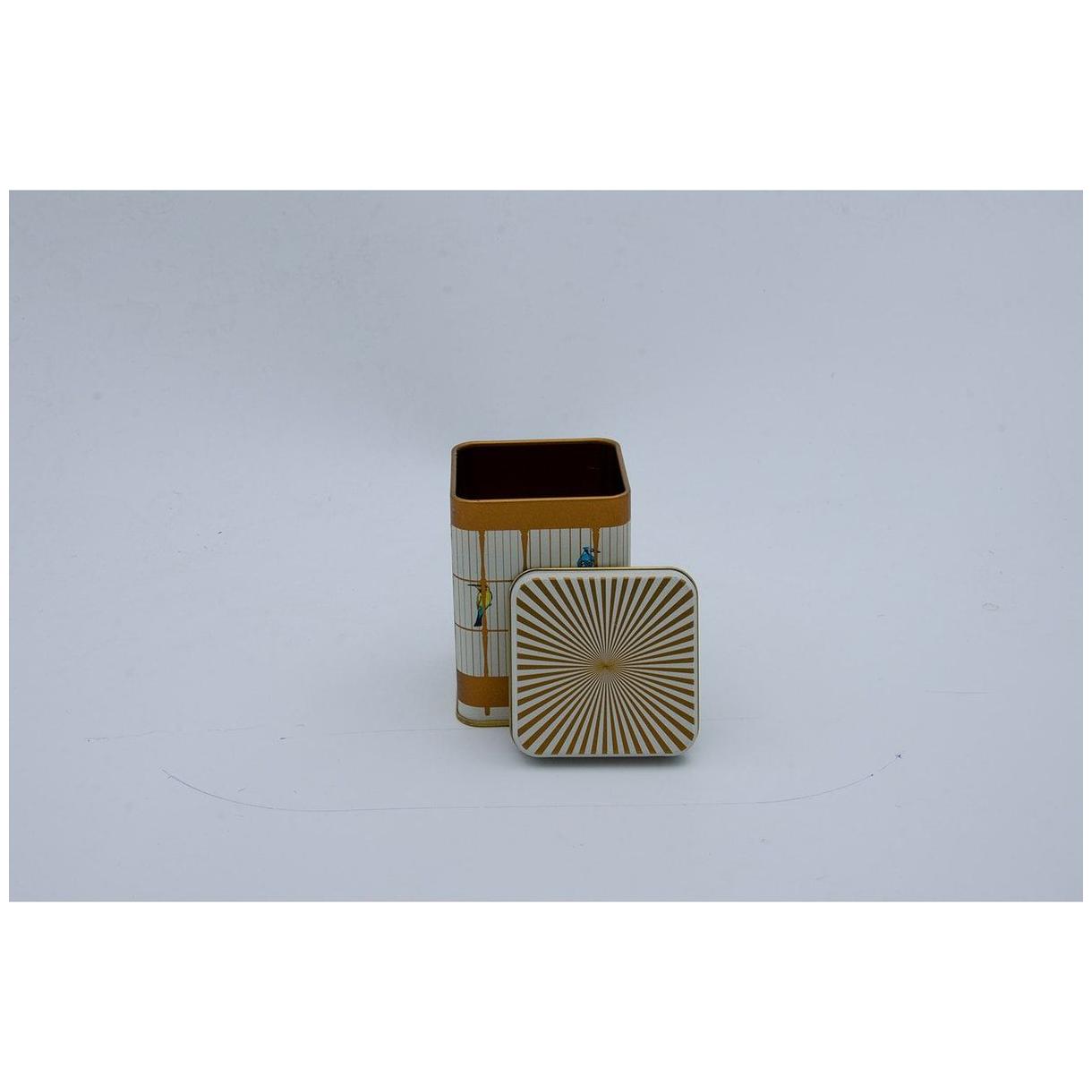 75x75x102 mm Kare Metal Kutu 0.5L Sürgülü Kapaklı Renkli Kuşlu Vintage Kuş Kafesi İllüstrasyonu — Kare Kutular — görsel 4 …