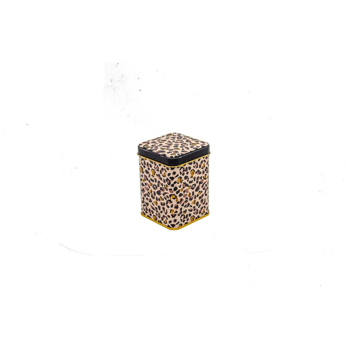 75x75x102 mm Kare Metal Kutu 0,5 L Sürgülü Kapaklı Altın Leopar Desenli — Kare Kutular — görsel 2 / 5 — Tinbox