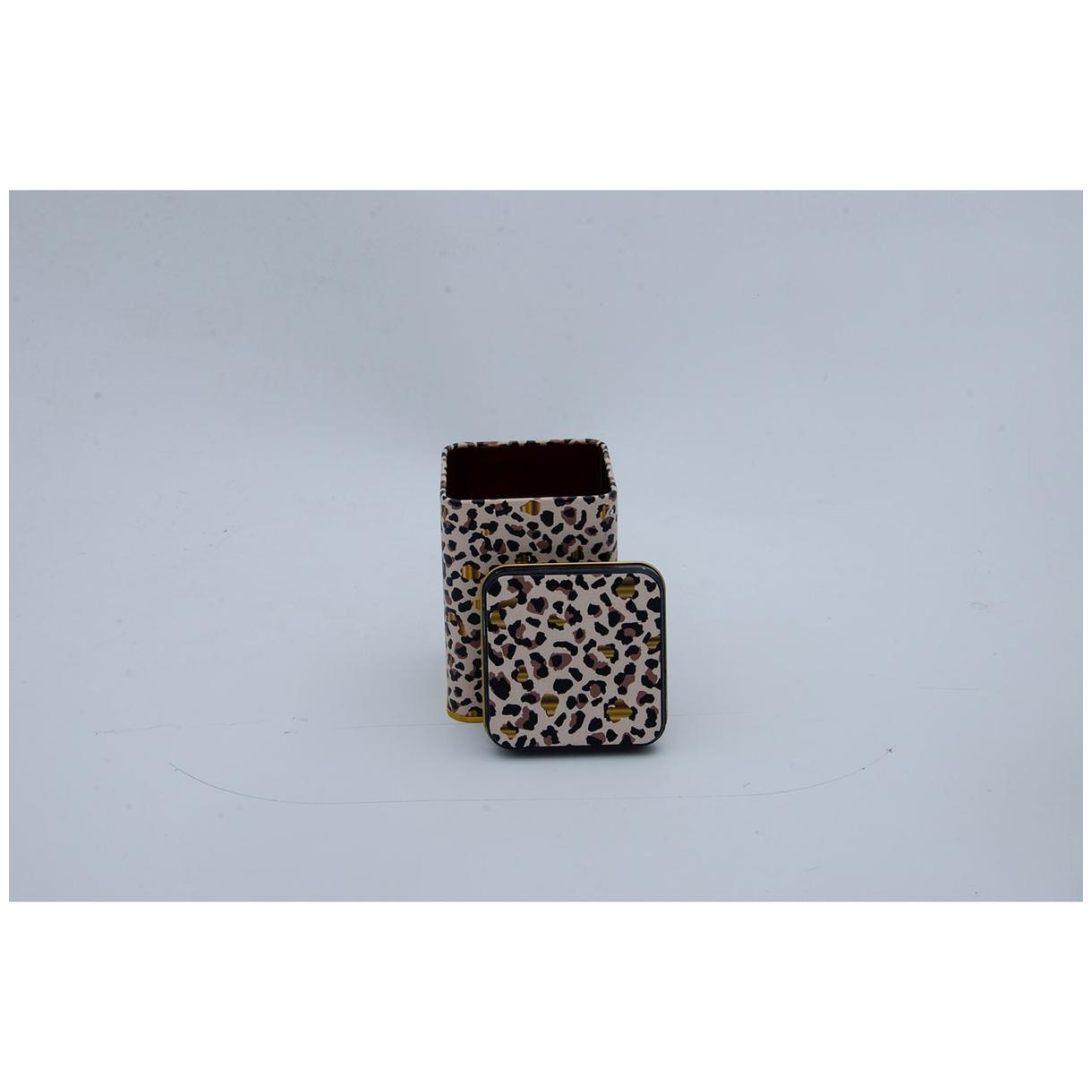 75x75x102 mm Kare Metal Kutu 0,5 L Sürgülü Kapaklı Altın Leopar Desenli — Kare Kutular — görsel 3 / 5 — Tinbox