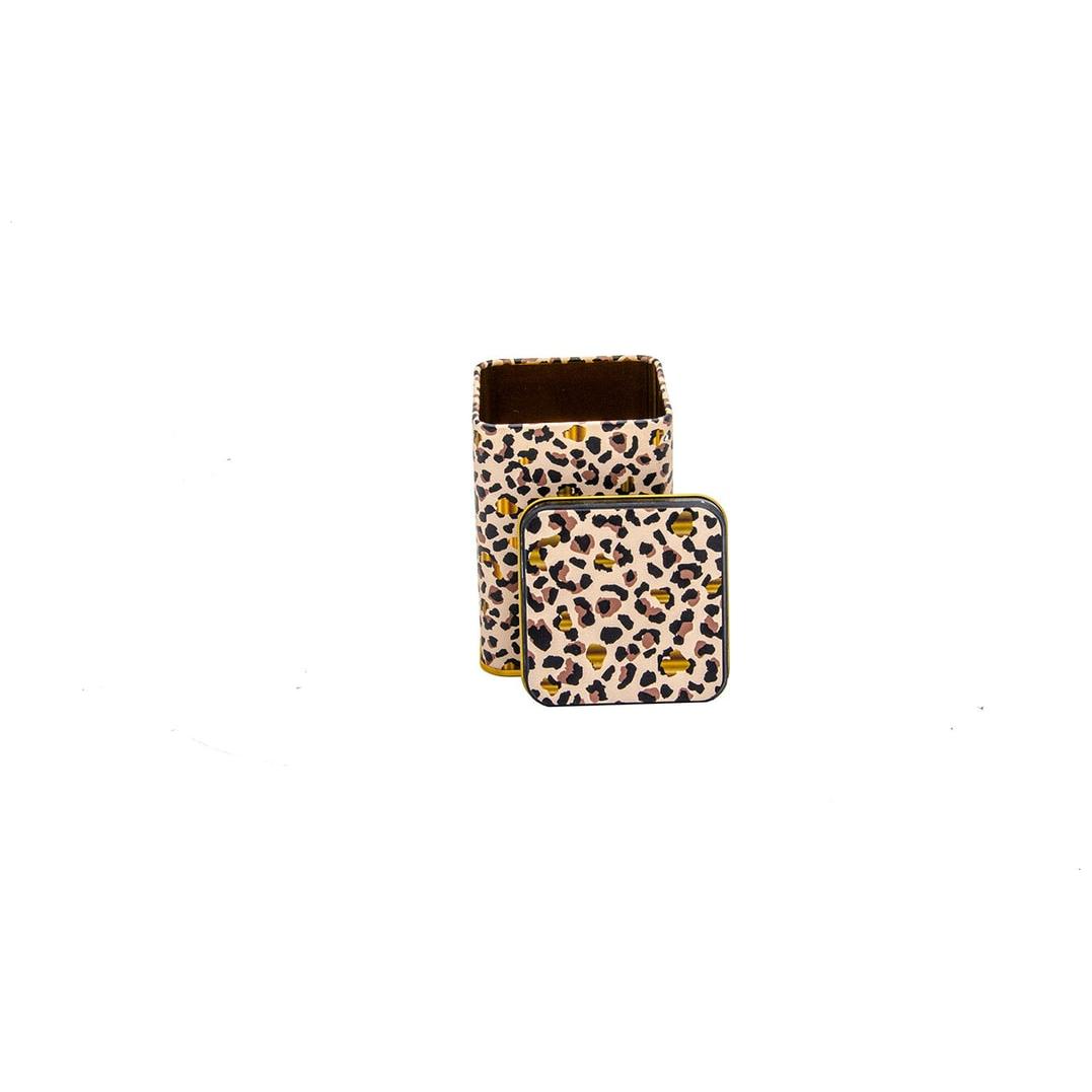 75x75x102 mm Kare Metal Kutu 0,5 L Sürgülü Kapaklı Altın Leopar Desenli — Kare Kutular — görsel 4 / 5 — Tinbox