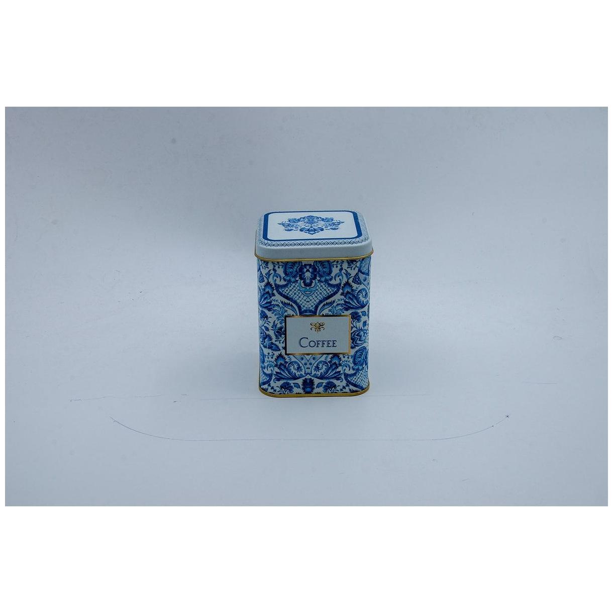 75x75x102 mm Kare Metal Kutu 0,5 L Sürgülü Kapak Azulejo Esintili Mavi ve Beyaz Dekoratif Desen — Kare Kutular — görsel 2 …