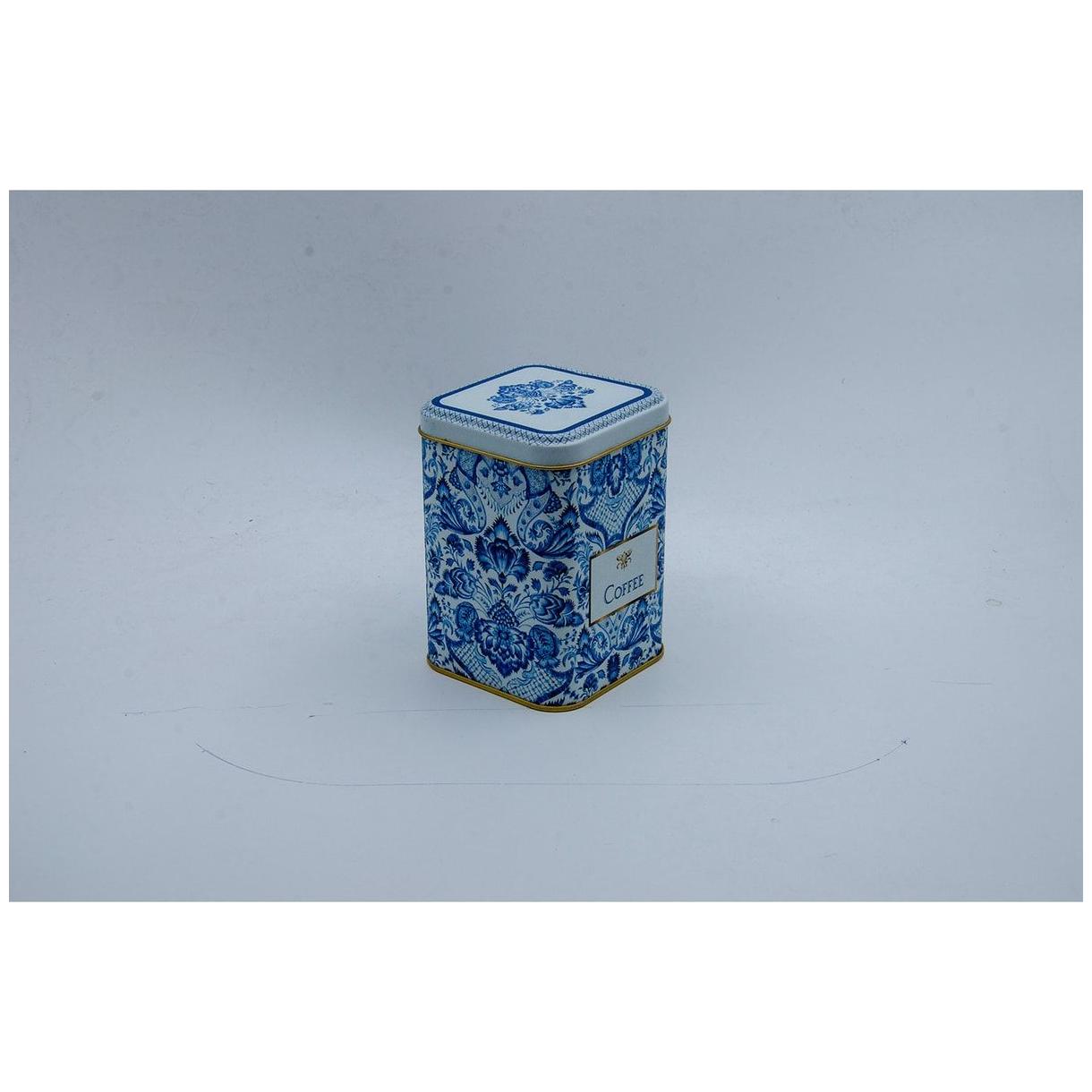 75x75x102 mm Kare Metal Kutu 0,5 L Sürgülü Kapak Azulejo Esintili Mavi ve Beyaz Dekoratif Desen — Kare Kutular — görsel 3 …