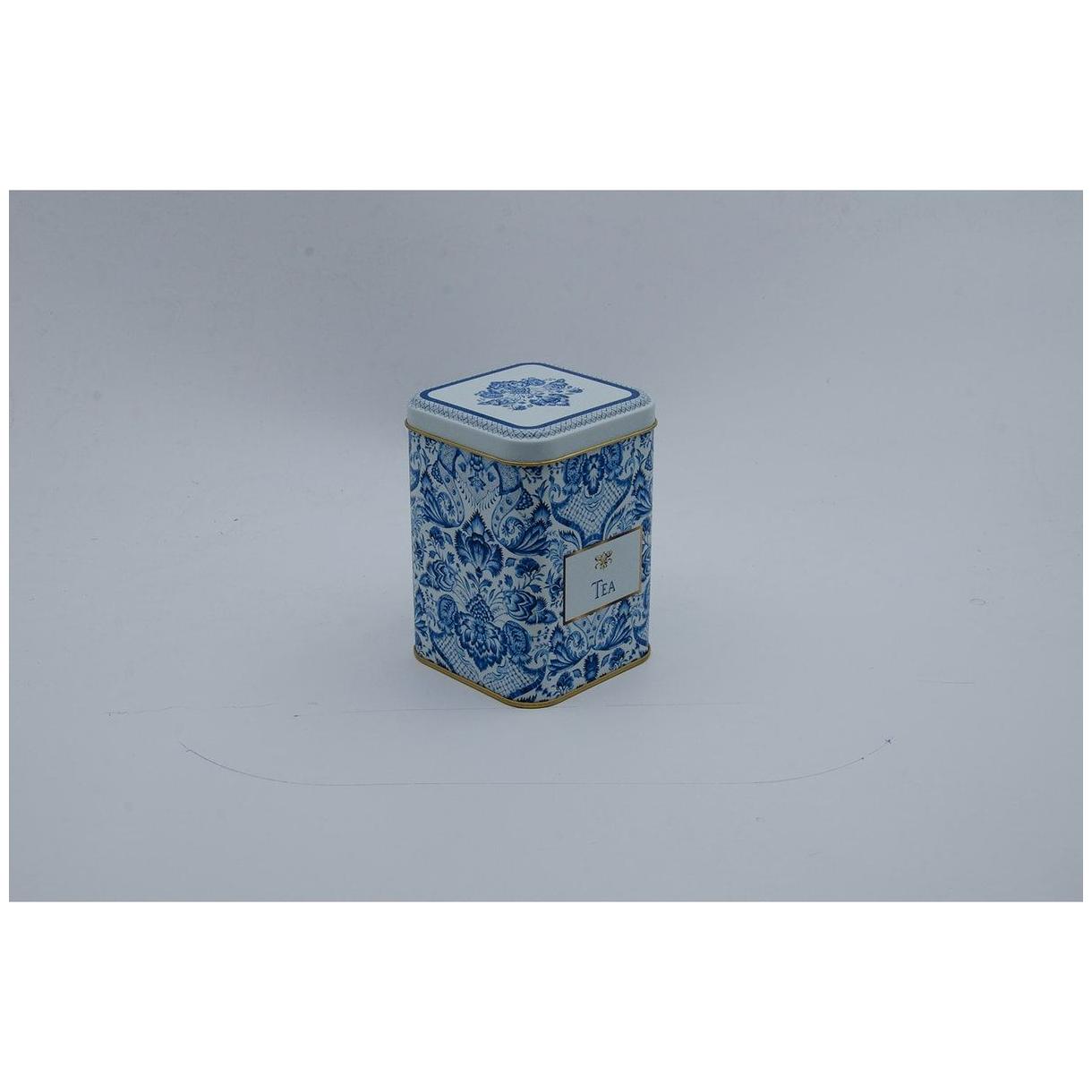 75x75x102 mm Kare Metal Kutu 0,5 L Sürgülü Kapak Azulejo Esintili Mavi ve Beyaz Dekoratif Desen — Kare Kutular — görsel 3 …