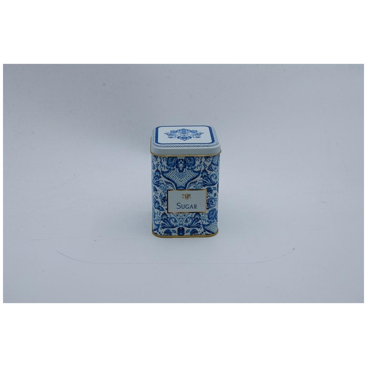 75x75x102 mm Kare Metal Kutu 0,5 L Sürgülü Kapak Azulejo Esintili Mavi ve Beyaz Dekoratif Desen — Kare Kutular — görsel 2 …
