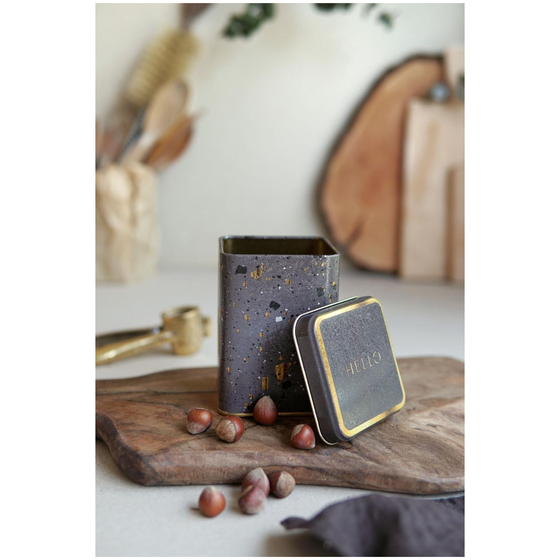 75x75x102 mm Square Metal Box 0.5L slip Lid Terrazzo Brown — Square Boxes — Tinbox