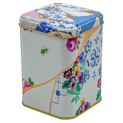 90x90x125 mm Kare Metal Teneke Kutu 1L Sürgülü Kapaklı Kintsugi Altın Damarlı Çiçek Desenli — Kare Kutular — görsel 3 / 3 …