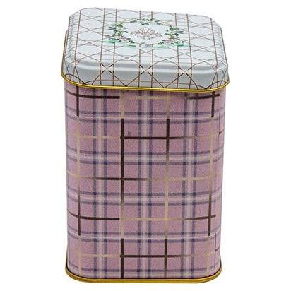 90x90x125 mm Kare Metal Teneke Kutu 1L Sürgülü Kapaklı Pembe Ekose Desenli — Kare Kutular — görsel 2 / 3 — Tinbox
