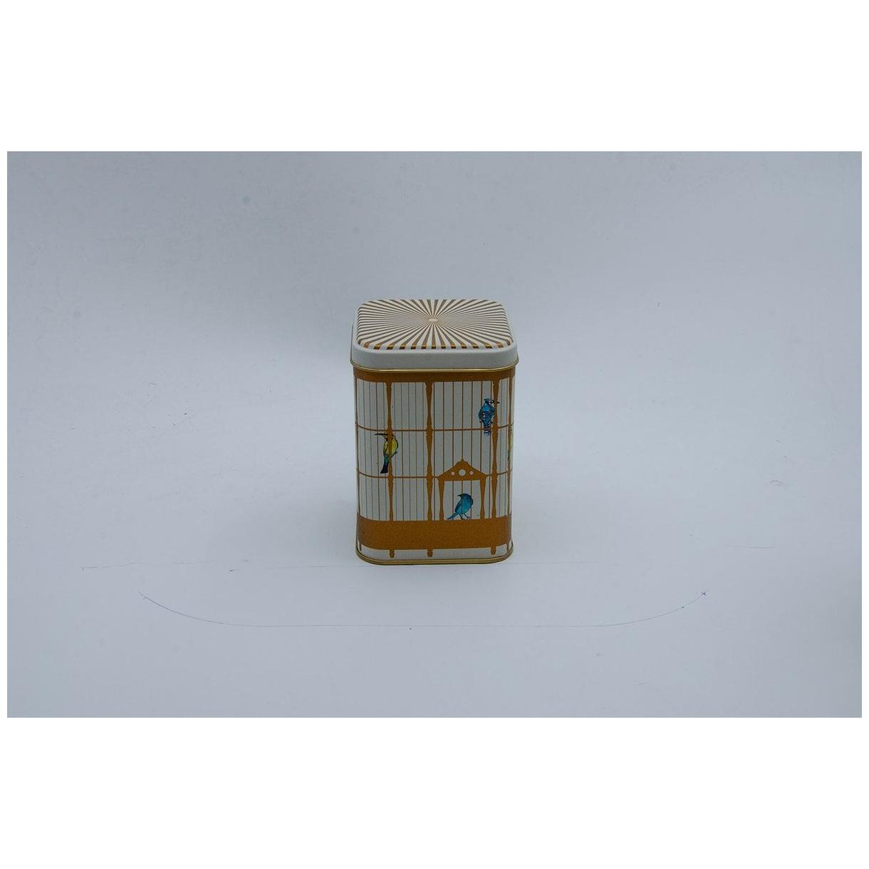 90x90x125 mm Kare Metal Teneke Kutu 1L Sürgülü Kapaklı Vintage Kuş Kafesi İllüstrasyonu ve Renkli Kuşlar — Kare Kutular — …