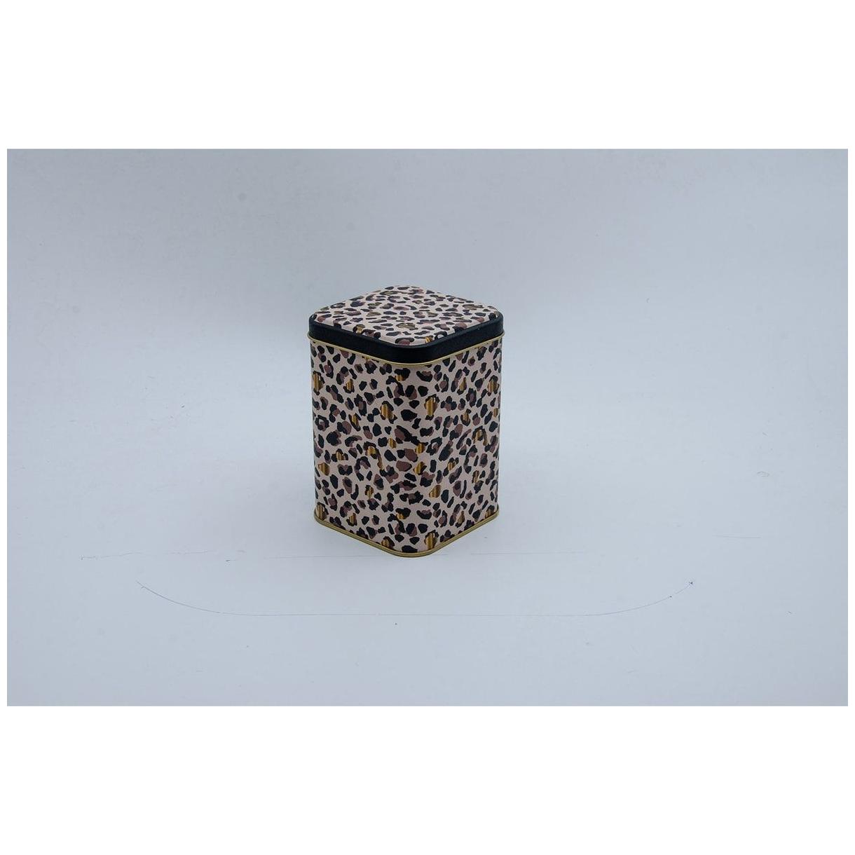 90x90x125 mm Kare Metal Teneke Kutu 1 Litre Sürgülü Kapaklı Altın Leopar Desenli — Kare Kutular — görsel 3 / 3 — Tinbox