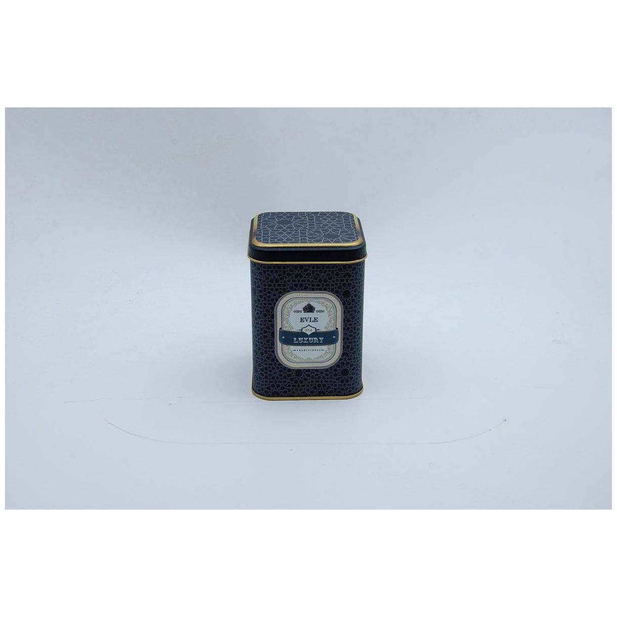 90x90x125 mm Square Metal Tin Box 1L slip Lid gold geometric pattern black background — Square Boxes — Tinbox