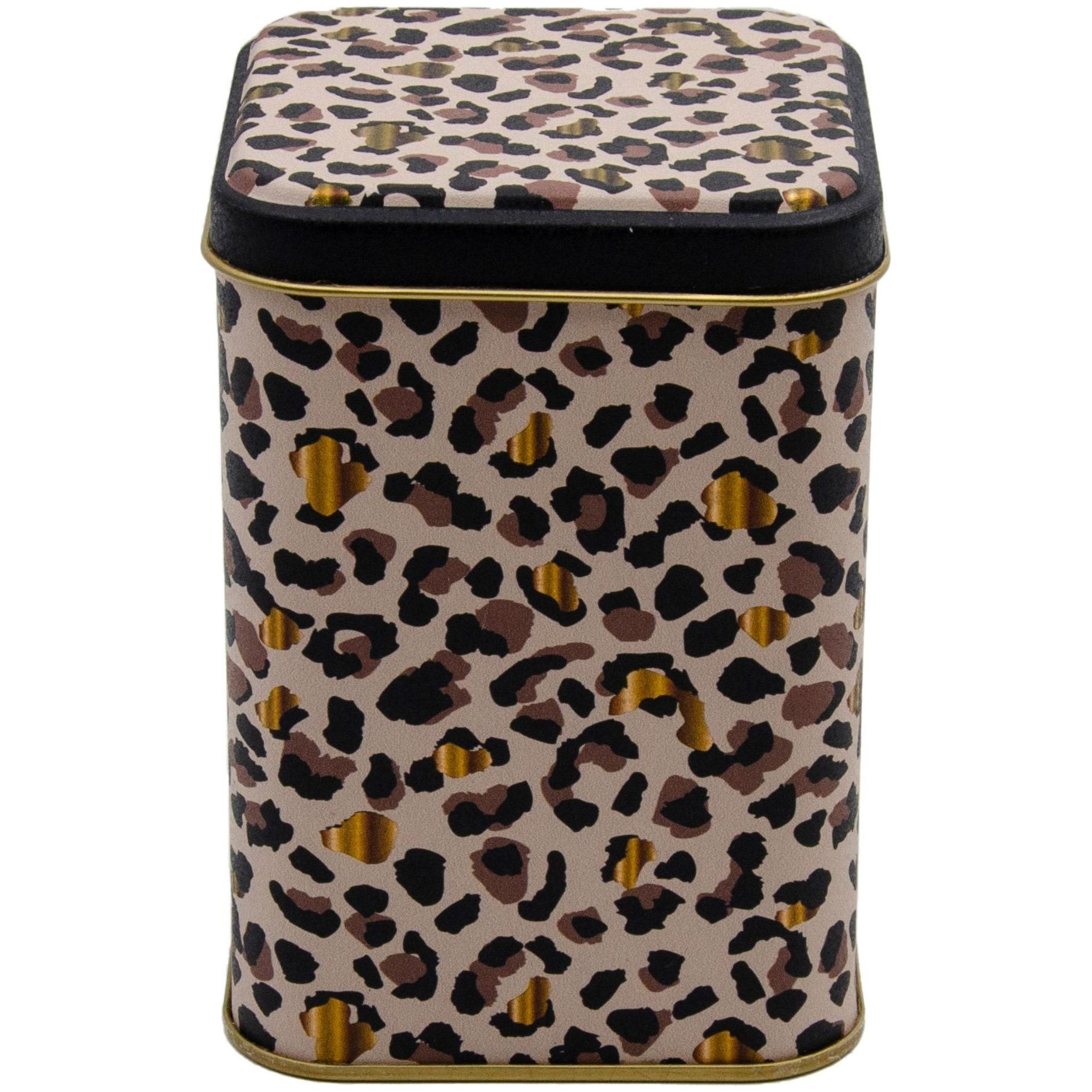 90x90x125 mm Kare Metal Teneke Kutu 1 Litre Sürgülü Kapaklı Altın Leopar Desenli — Kare Kutular — görsel 1 / 3 — Tinbox