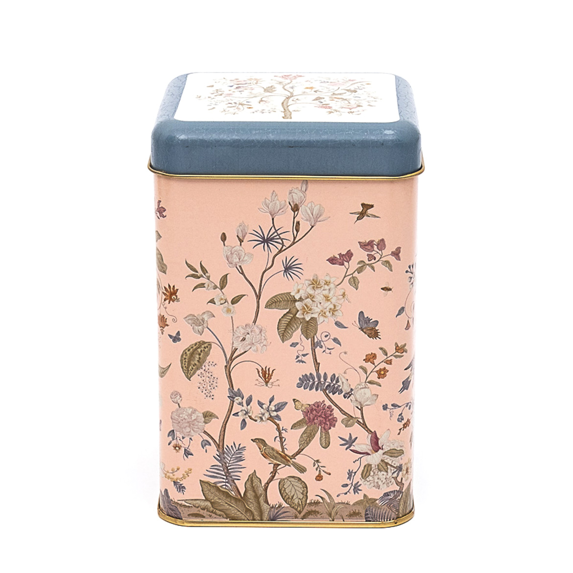 105 x 105 x 160 mm Square Metal Storage Tin 1.6L Floral Design Pastel Pink — Square Boxes — Tinbox