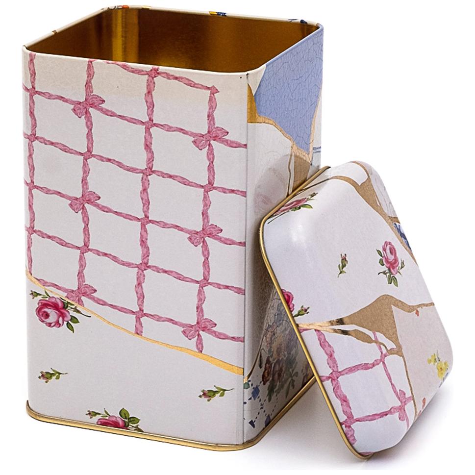 105 x 105 x 160 mm Kare Metal Saklama Kutusu 1.6L Kintsugi Altın Damarlı Çiçek — Kare Kutular — görsel 1 / 2 — Tinbox