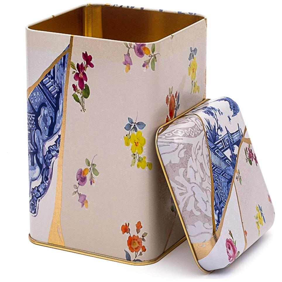 105 x 105 x 160 mm Kare Metal Saklama Kutusu 1.6L Kintsugi Altın Damarlı Çiçek — Kare Kutular — görsel 1 / 2 — Tinbox