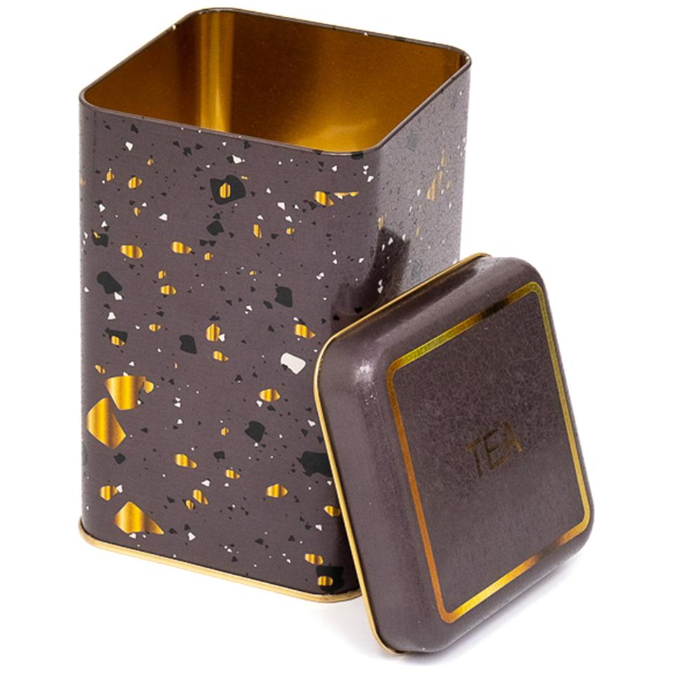 105 x 105 x 160 mm Kare Metal Saklama Kutusu 1,6 L Terrazzo Kahverengi — Kare Kutular — Tinbox