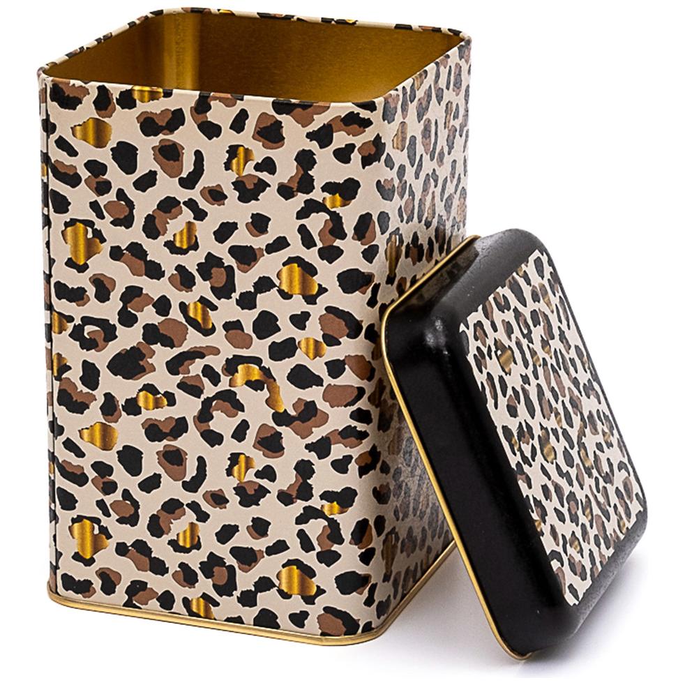 105 x 105 x 160 mm Kare Metal Saklama Kutusu 1.6L Altın Leopar Desenli — Kare Kutular — görsel 2 / 3 — Tinbox