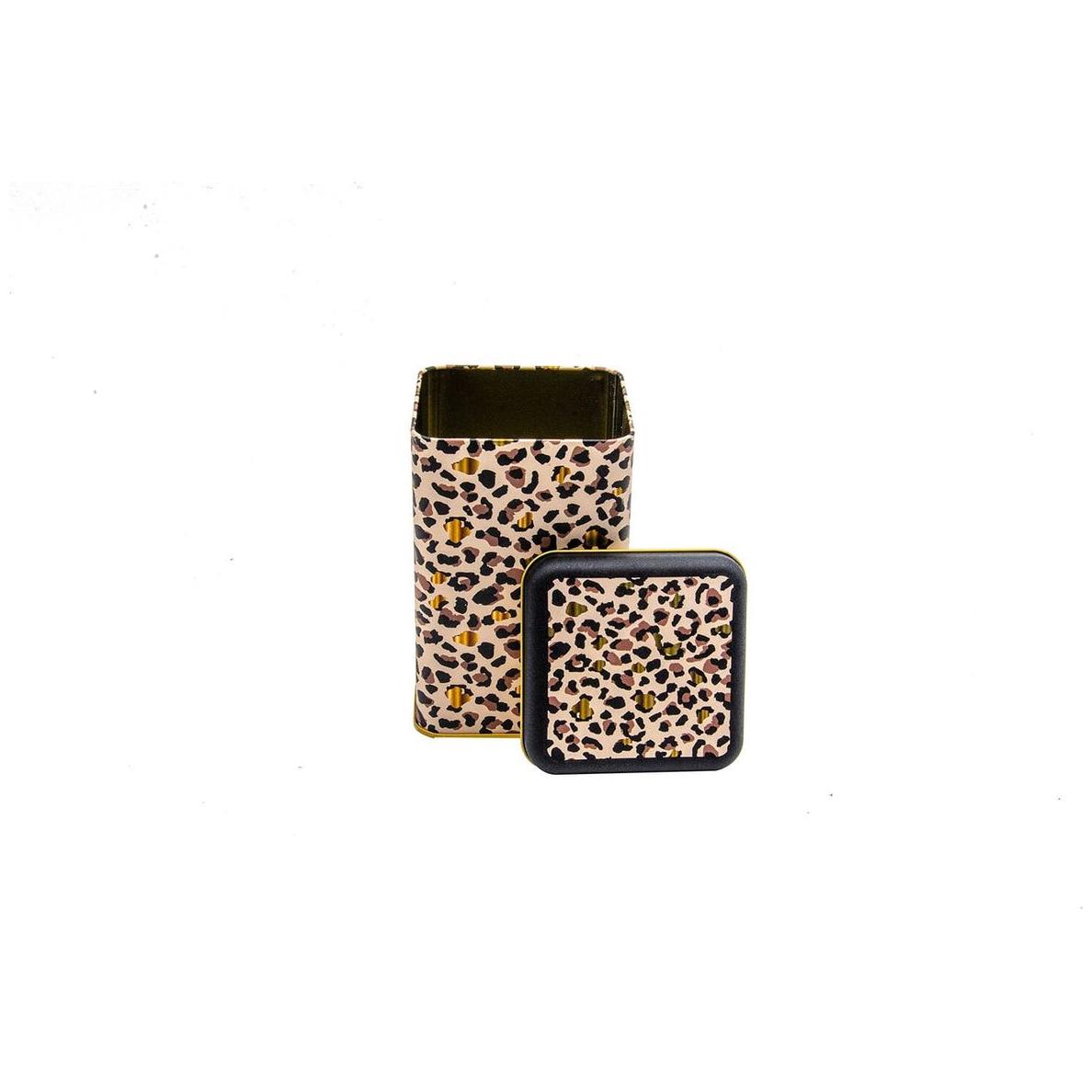105 x 105 x 160 mm Kare Metal Saklama Kutusu 1.6L Altın Leopar Desenli — Kare Kutular — görsel 3 / 3 — Tinbox