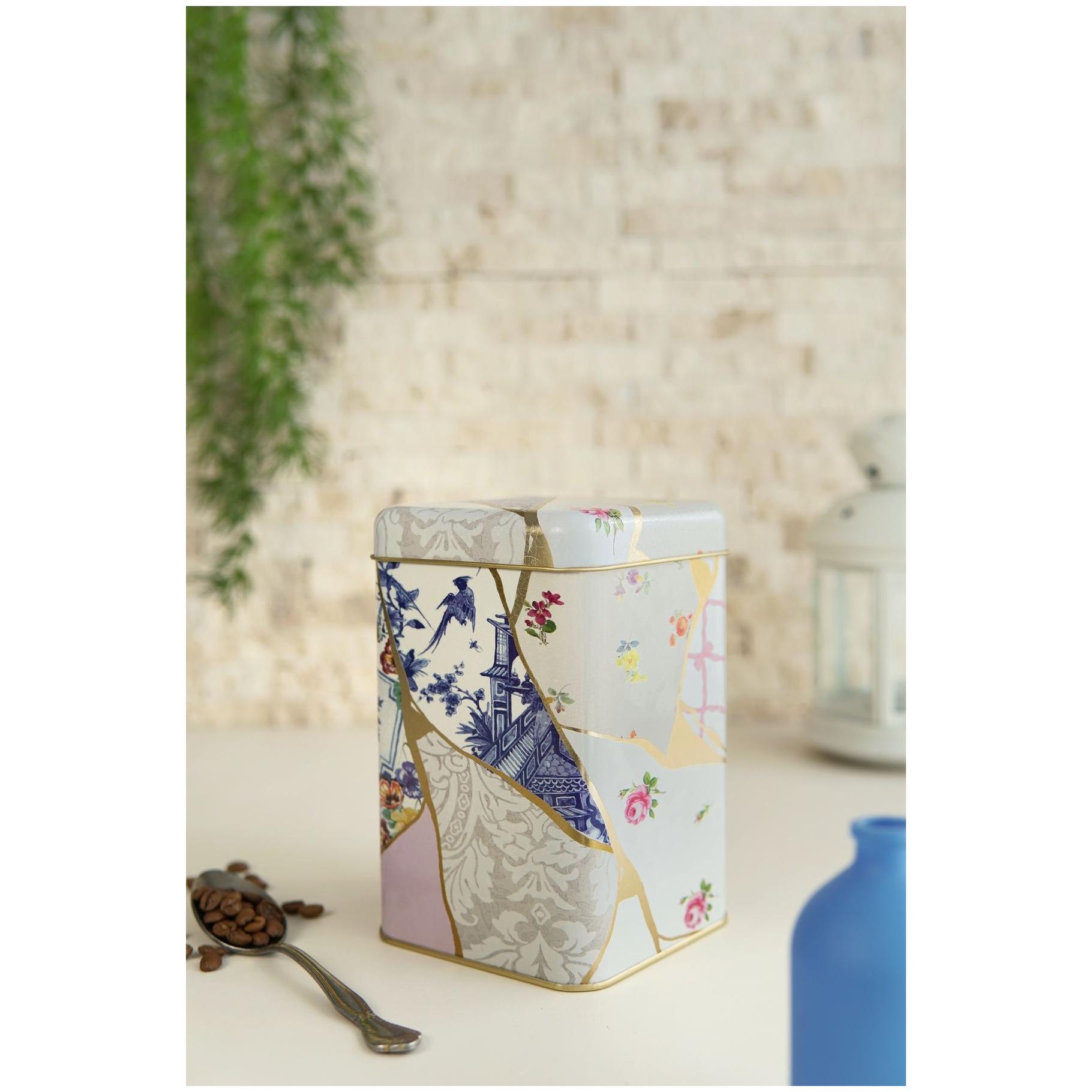 105 x 105 x 160 mm Kare Metal Saklama Kutusu 1.6L Kintsugi Altın Damarlı Çiçek — Kare Kutular — görsel 2 / 2 — Tinbox