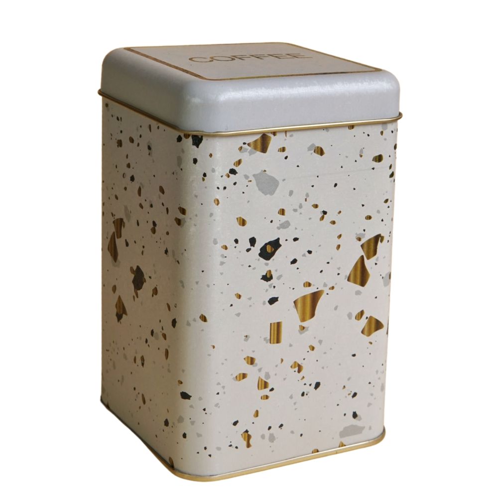 105 x 105 x 160 mm Kare Metal Saklama Kutusu 1.6L Terrazzo Krem — Kare Kutular — Tinbox
