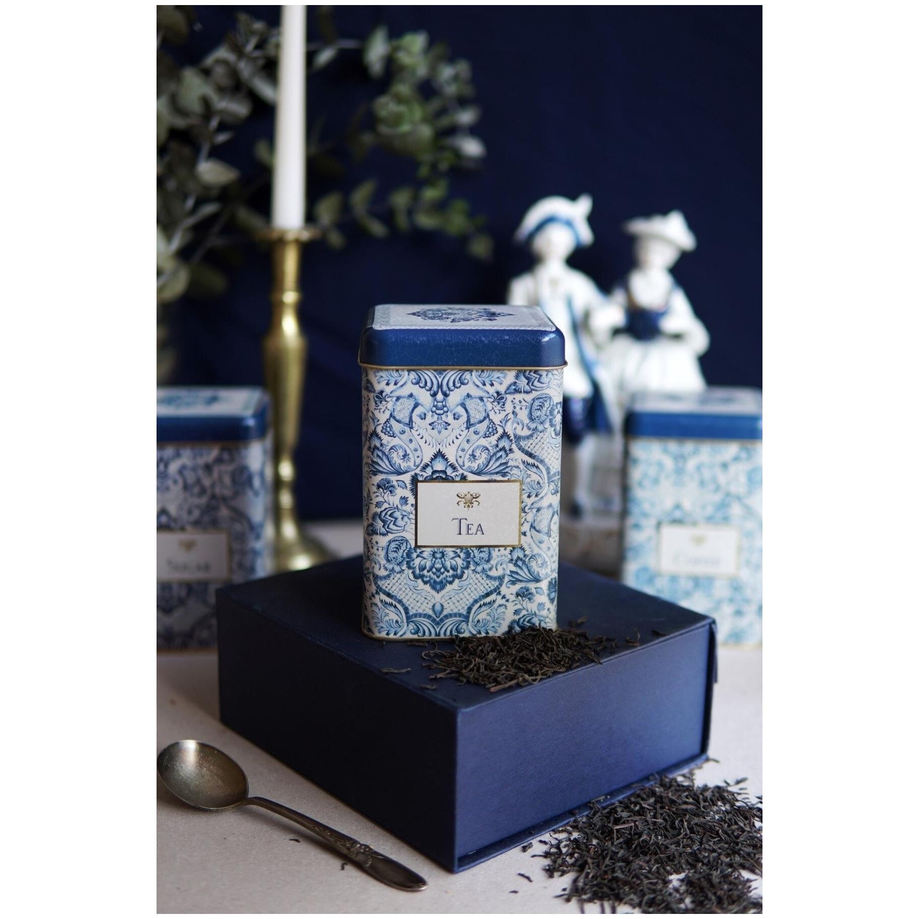 105 x 105 x 160 mm Kare Metal Saklama Kutusu 1.6L Azulejo Esintili Mavi ve Beyaz Dekoratif Desen — Kare Kutular — görsel 2…