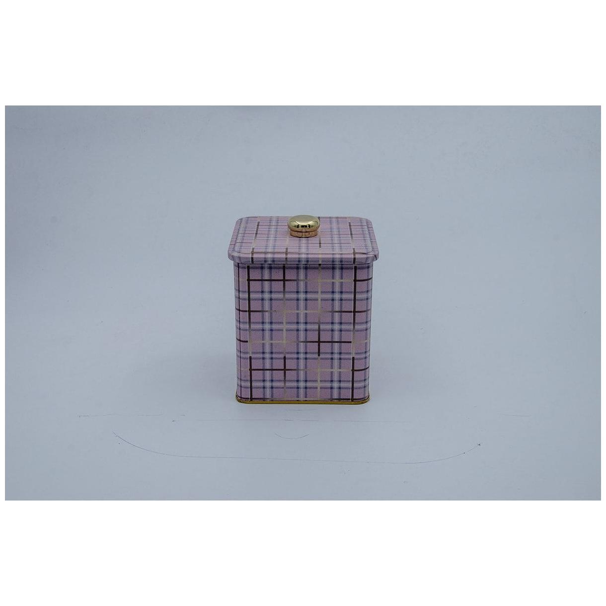 120x120x137 mm Metal Kare Kutu, Kulplu, 1.8L, Pembe Ekose — Kare Kutular — görsel 2 / 3 — Tinbox