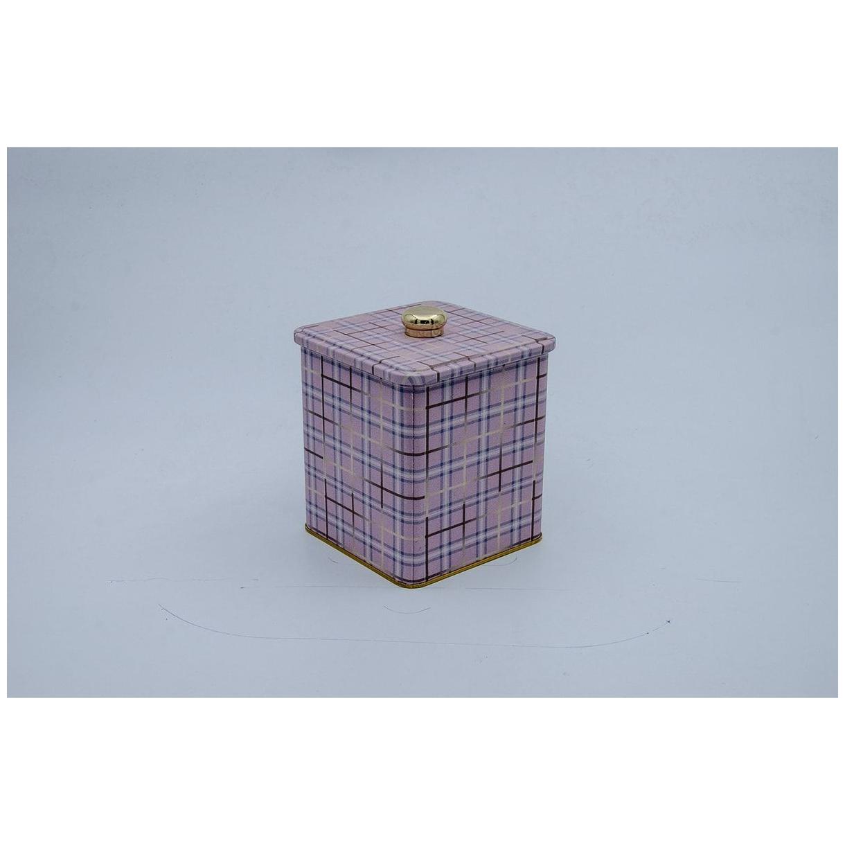 120x120x137 mm Metal Kare Kutu, Kulplu, 1.8L, Pembe Ekose — Kare Kutular — görsel 3 / 3 — Tinbox