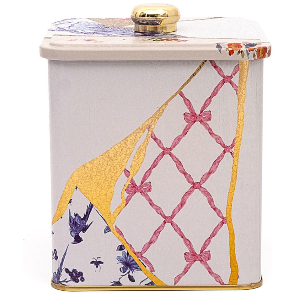 120x120x137 mm Metal Kare Kutu, Kulplu, 1.8 L Kintsugi Altın Damarlı Çiçek — Kare Kutular — görsel 2 / 3 — Tinbox