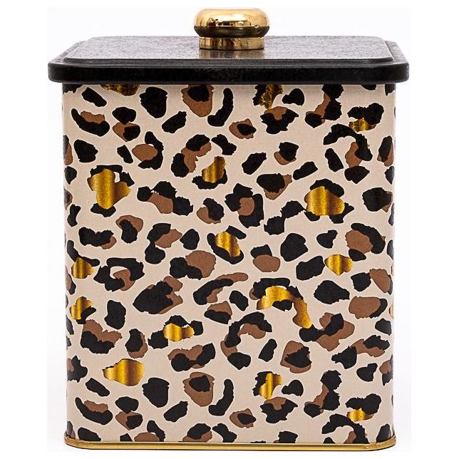120x120x137 mm Metal Square Box with Knob Handle 1.8L Gold Leopard Print Pattern — Square Boxes — view 2 of 3 — Tinbox