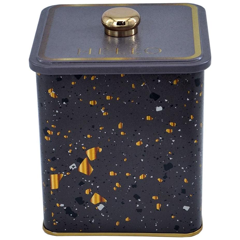 120x120x137 mm Metal Kare Kutu, Kulplu, 1.8L Terrazzo Kahverengi — Kare Kutular — Tinbox